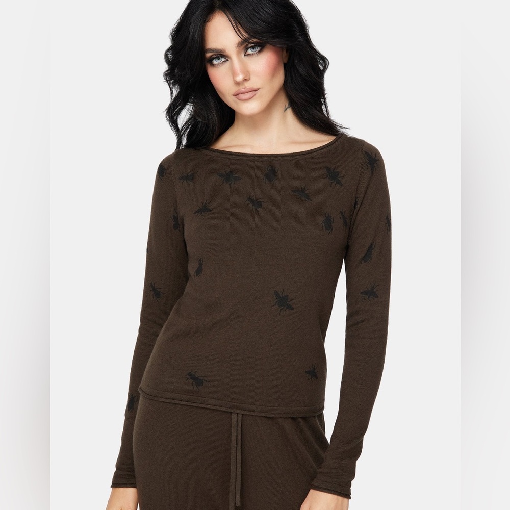 New Distubia Women’s Mythidra Bug Printed Lounge Knit Top, Size Small, NWT